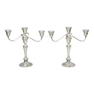 Vintage Gorham Yc3021 Silver Plated 3 Arm Convertible Candelabra - A Pair