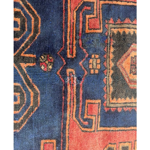 Mid 20th Century Mid-Century Hand Knotted Wool Rug - Navy Madder Tribal Geometric For Sale - Image 5 of 11