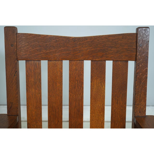 1900 - 1909 Antique L&jg Stickley Leather Seat Rocking Chair For Sale - Image 5 of 18