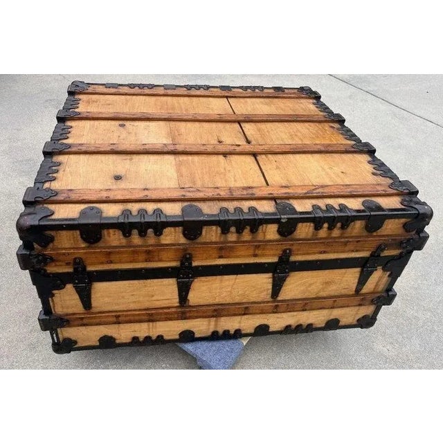 Metal 19thc Steamer Trunk / Coffee Table Trunk For Sale - Image 7 of 8