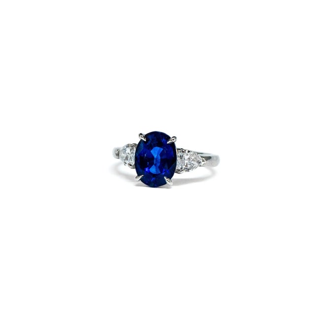 4.06 Ct Gia Certified Natural Sapphire & Diamond Ring Size 7 For Sale - Image 4 of 6