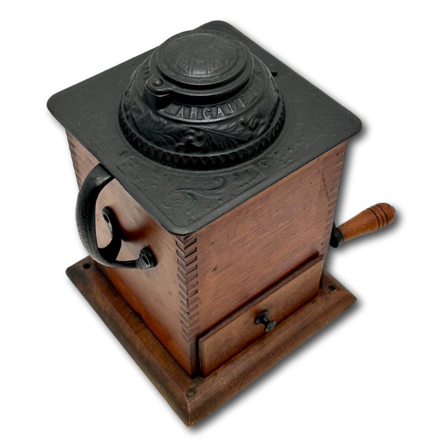 Unusual Antique American Cast Iron & Wood Hand Crank Coffee Grinder - Circa Late 19th Century For Sale - Image 11 of 18