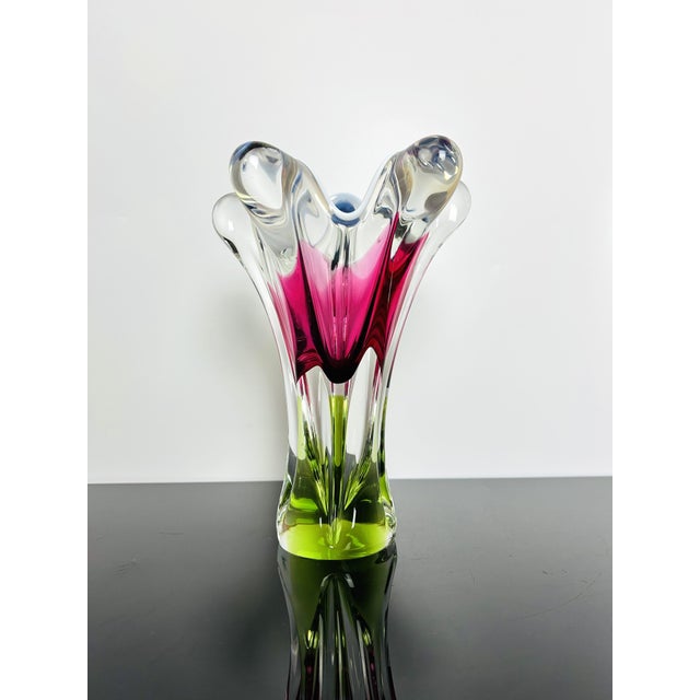 Model 316/1/25 Pink and Green Art Glass Vase by Josef Hospodka for Chřibská, Czechoslovakia, 1960s For Sale - Image 4 of 11