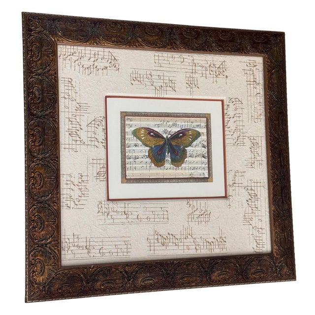Shabby Chic Pair of John Richard Collection Butterfly Music Sheet Framed Art For Sale - Image 3 of 12