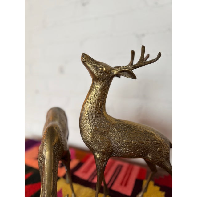 Hollywood Regency Mid 20th Century Hollywood Regency Large Brass Deer Sculptures - Set of 2 For Sale - Image 3 of 7