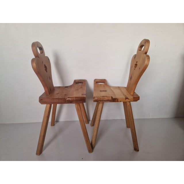 Brown Set of Spanish Pine Wood Birthing Stools, 1950s For Sale - Image 8 of 9
