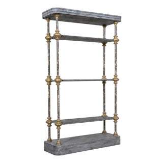 Bespoke French Industrial Étagère With 19th Century Giltwood Fragments For Sale