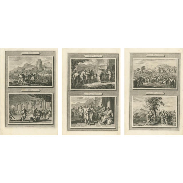 Pieter Mortier, Double-Scene Biblical Plates, Copper Engravings, 1700, Set of 3 For Sale