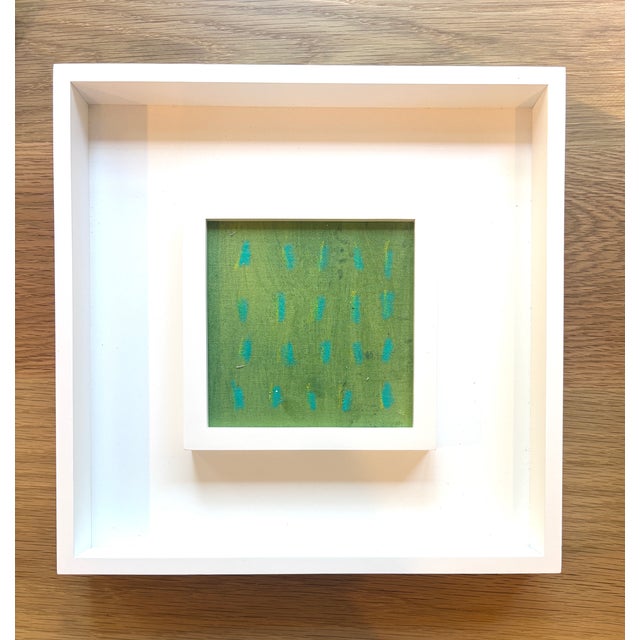 Acrylic on canvas covered cradled wood panel, framed in a duo style white wooden frame, 13 x 13 x 1.5. Back wired, ready...