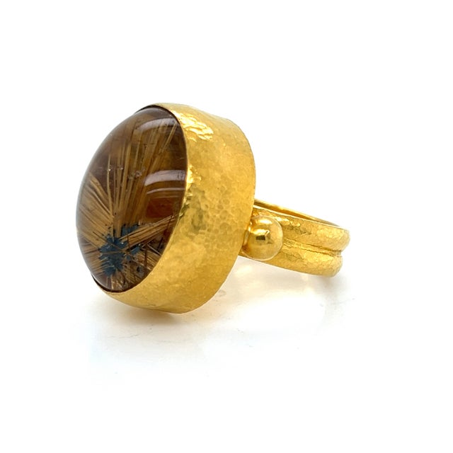 Gurhan Rune 24k Gold Rutilated Quartz Stone Cocktail Ring, Size 6 For Sale In Miami - Image 6 of 7