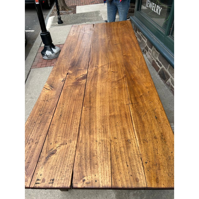 19th Century English Farm Table Dining Table With Satin Birch Top For Sale - Image 10 of 11