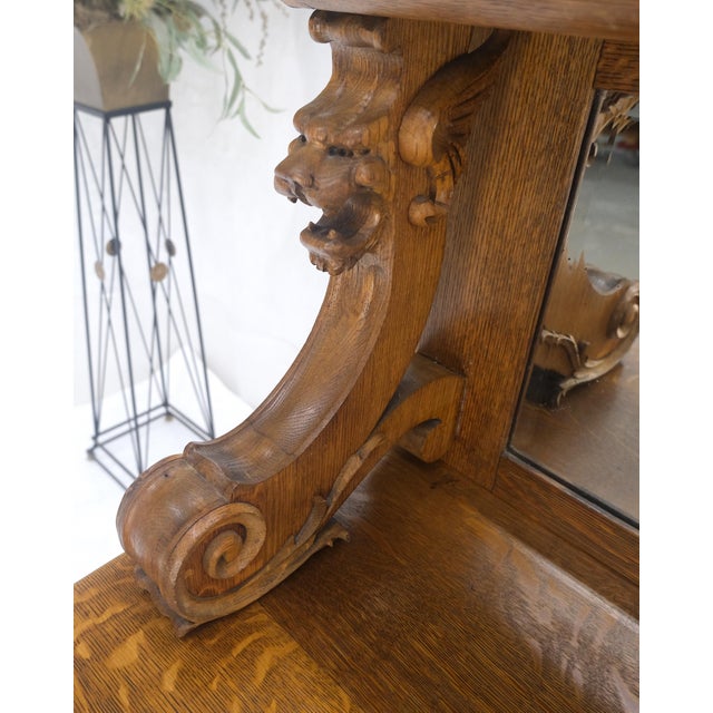 Victorian Lions Heads Mirrored Backsplash Fine Carved Oak Sideboard MINT! For Sale - Image 15 of 18