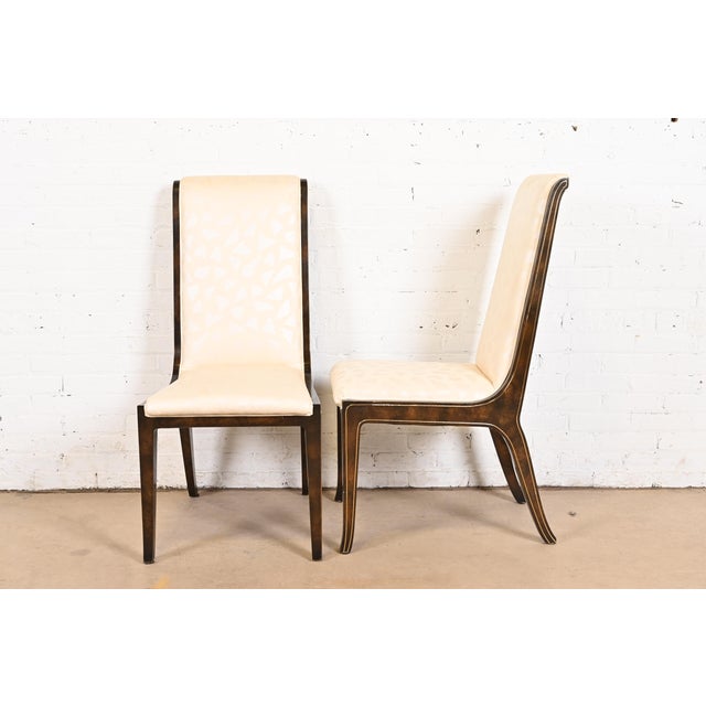 Brown William Doezema for Mastercraft Attributed Hollywood Regency Burl Wood and Brass Dining Chairs, Set of Six For Sale - Image 8 of 11