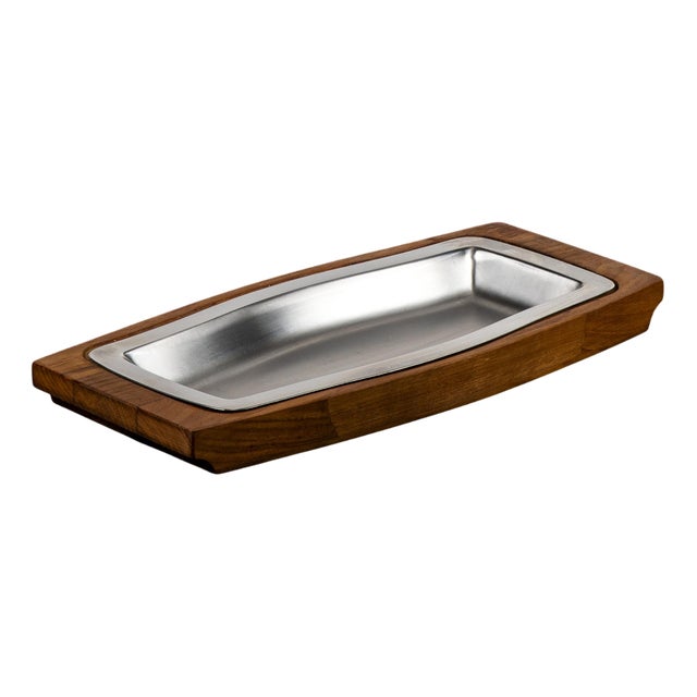 Steel and Wood Tray from Viners of Sheffield, England, 1980s For Sale