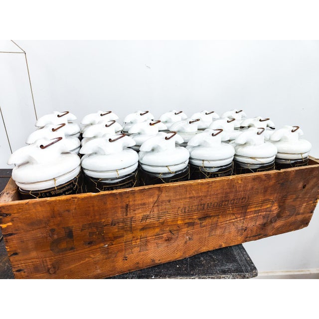 Metal Antique Dutch Brass Wire Caged Porcelain and Glass Pendant from Utrecht For Sale - Image 7 of 8