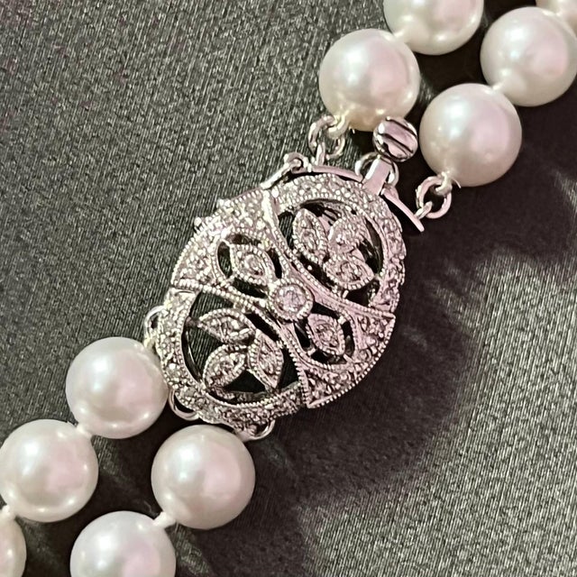 Traditional Akoya Pearl Diamond Necklace 14k W Gold 0.66 TCW Certified For Sale - Image 3 of 8