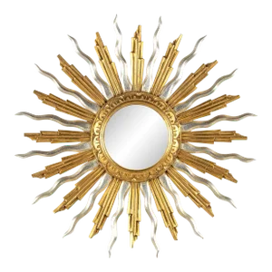 Gold and Silver Mid-Century Giltwood Vintage Sunburst Mirror