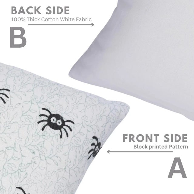 Fabdivine Spider Handmade Block Print Pillow Cover for Halloween Decor Size-14x14 For Sale - Image 4 of 6