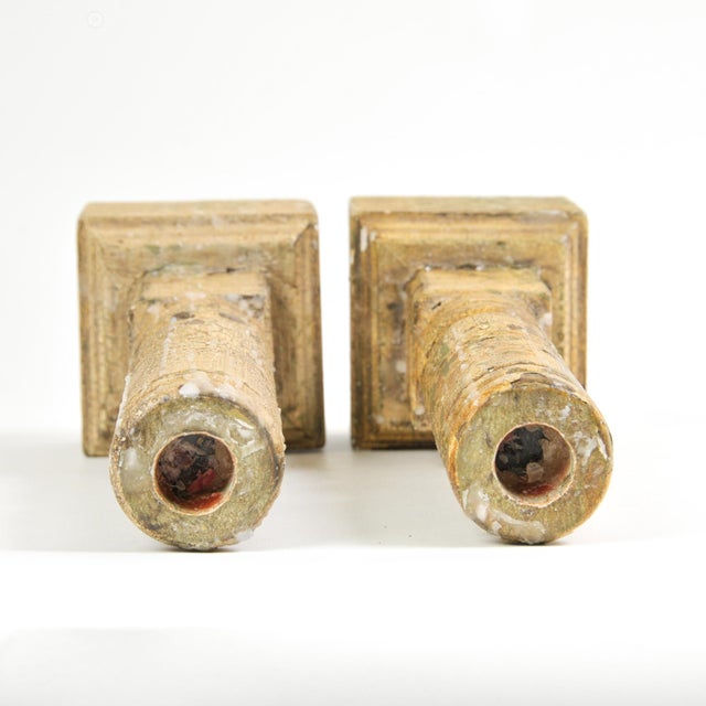 Pair of Antique Wood Candlestick Holders Rustic Chic For Sale In Rochester - Image 6 of 12