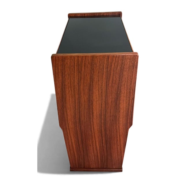 Wood Mid 20th Century Mid-Century Modern Italian Console in Red Walnut With Black Glass Top For Sale - Image 7 of 18