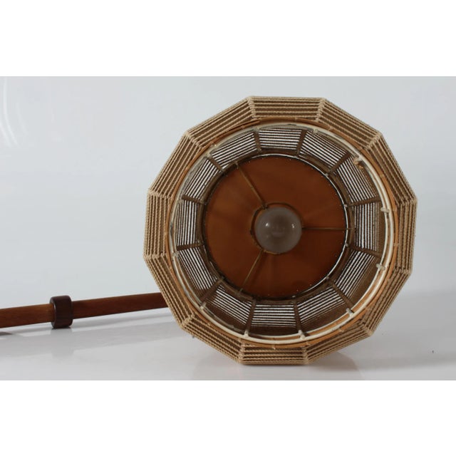 Oak with Braided String Shade Wall Lamp by A. Bang Jensen + Kjeld Iversen for Louis Poulsen, 1950s For Sale - Image 6 of 10