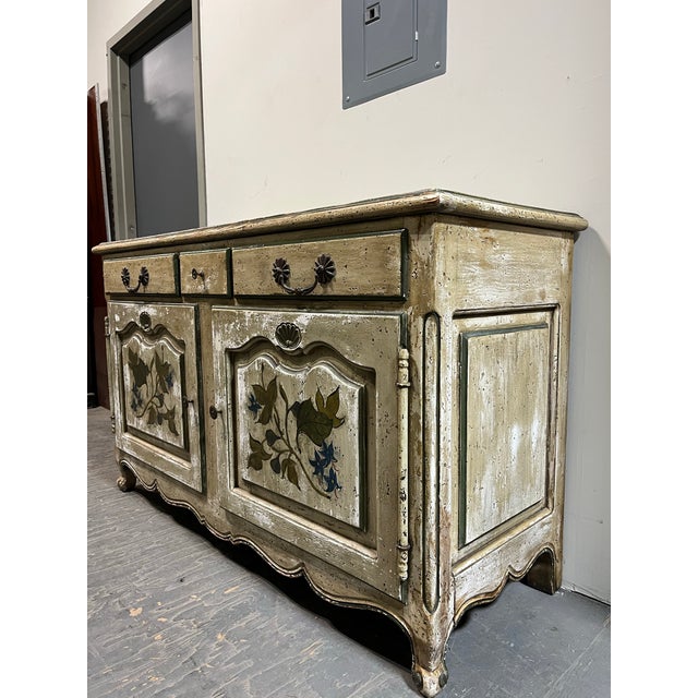 French Provincial French Provincial Style Painted Floral Sideboard Buffet For Sale - Image 3 of 12