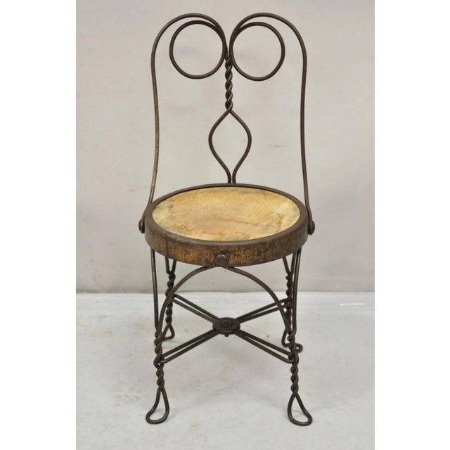 Antique Victorian Twisted Wire Wooden Seat Small Child's Ice Cream Parlor Chair. Circa Mid 19th Century. Measurements:...