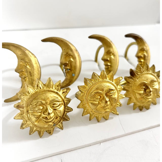 Vintage Celestial Sun and Moon Napkin Rings – Set of 8 Gold Tabletop Decor – Boho Entertaining Table Setting For Sale In Louisville - Image 6 of 10
