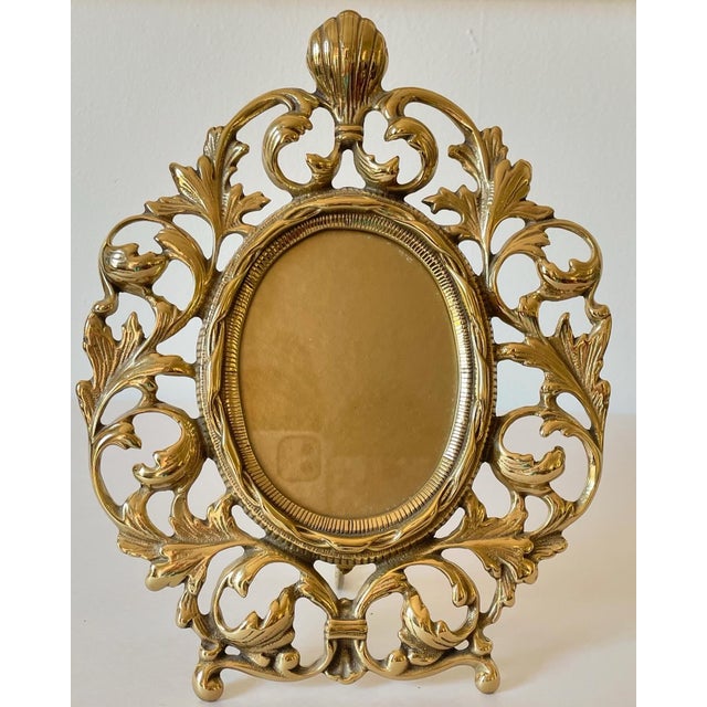 Brass Large Vintage Solid Brass Picture Frame For Sale - Image 8 of 8