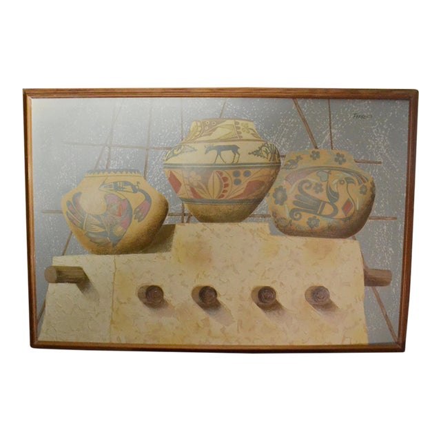 Vintage Frank Ferrante Oil Painting Signed Huge Southwestern Pottery 60 ...