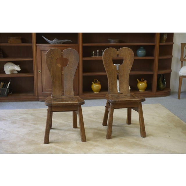 Wood Brutalist Oak Chairs by De Puydt, 1960s, Set of 2 For Sale - Image 7 of 9