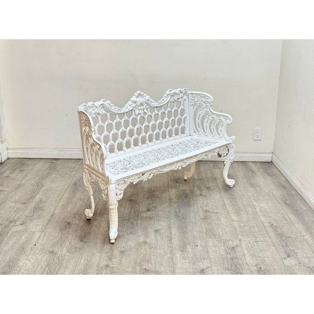 French Vintage Cast Aluminum Outdoor Bench For Sale - Image 3 of 10