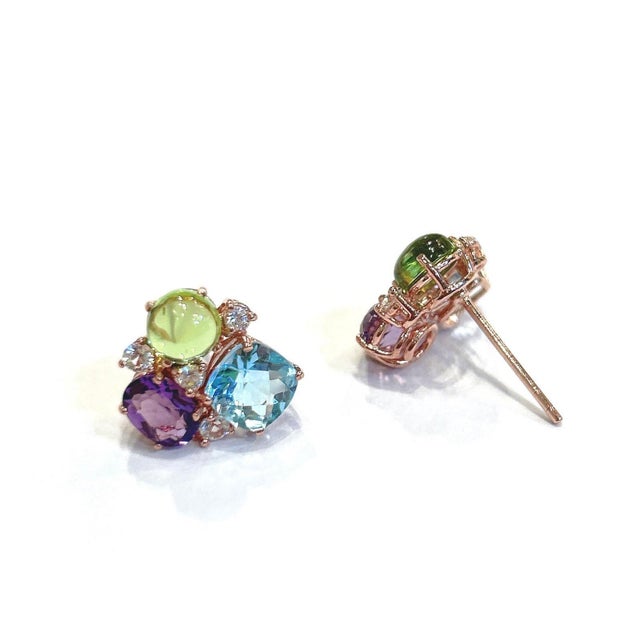 Metal Bochic “Orient” Peridot, Amethyst & Topaz Earrings Set In 18K Gold & Silver For Sale - Image 7 of 11