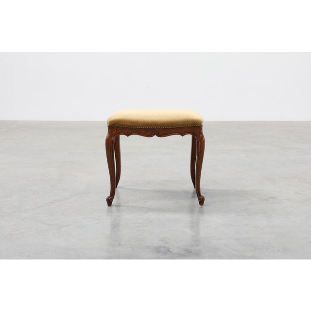 Louis XV Style Walnut Stool with Cabriole Legs and Velvet Seat, France, 1950s For Sale - Image 4 of 12