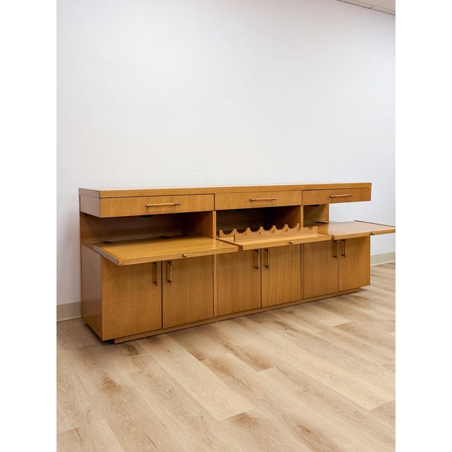 Beige Stanley Buffet Credenza With Wine Rack and Lighted Bar MCM Entertainment Console For Sale - Image 8 of 17