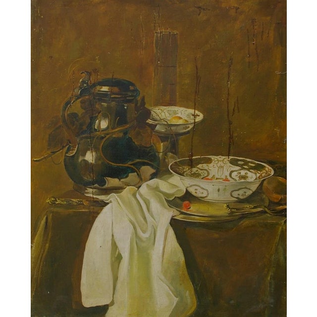 Still Life With Food Antique Oil Painting Original Soviet Art Ukrainian Artist Unknown 100-80 For Sale
