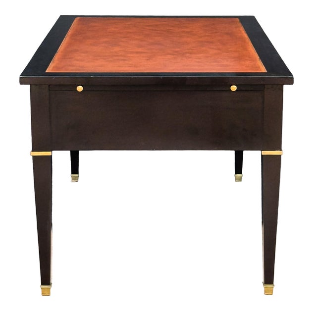Large French Louis XVI Ebonized Writing Table or Desk With Embossed Leather Top For Sale - Image 10 of 15