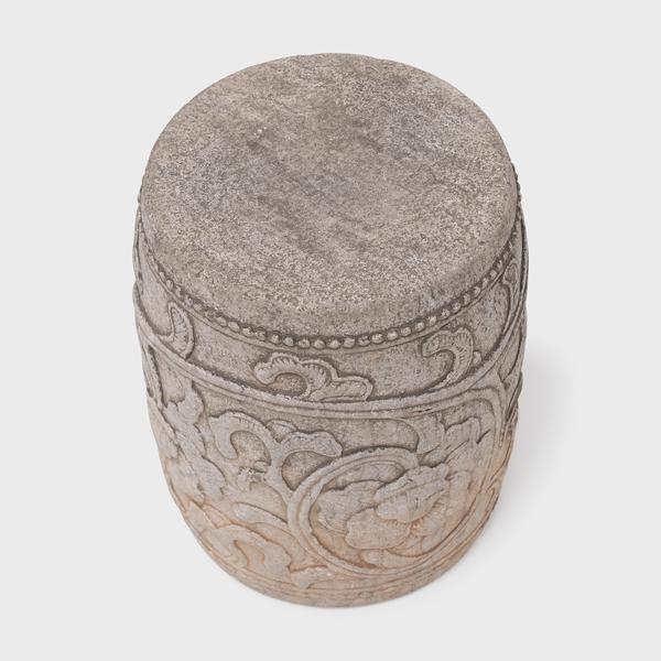 Chinese Peony Limestone Drum Table For Sale - Image 4 of 6