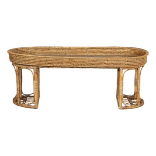 Vintage Rattan Oval Tray Top Table or Coffee Table with Raised Edge For Sale