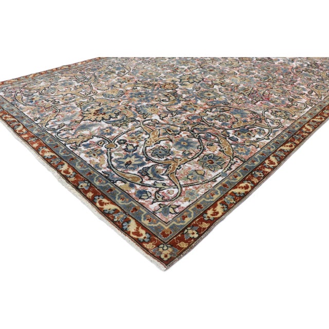 60824 Distressed Antique Persian Tabriz Rug with Modern Rustic English Style 05'09 x 08'11. Cleverly composed and...