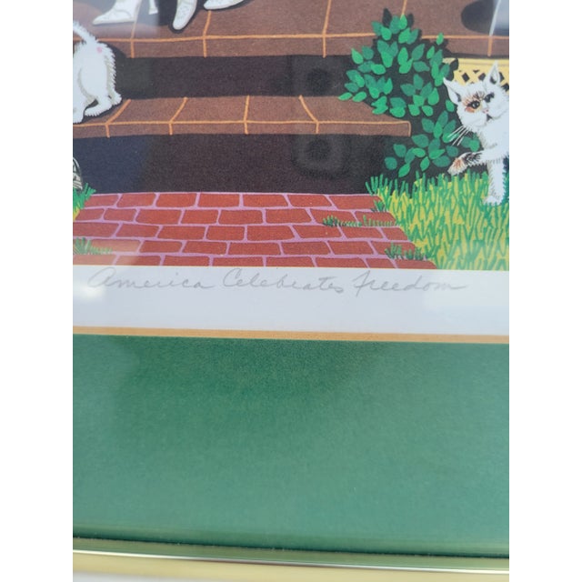 Green Vintage Artist Proof Signed America Celebrates Freedom Framed Whimsical Americana Bright Carnival Art by Ann Thompson For Sale - Image 8 of 9