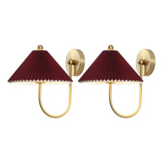 Chrissy 14" Pleated Wall Sconce in Burgundy/Brass - a Pair For Sale