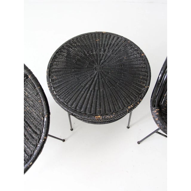 Mid-Century Black Wicker Side Table For Sale - Image 4 of 10