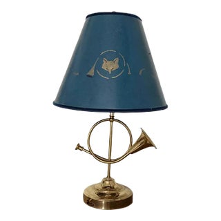 Mid 20th Century Alsy Vintage Brass Looped Horn Lamp, Fox Hunting Table Equestrian Style Home Cla For Sale