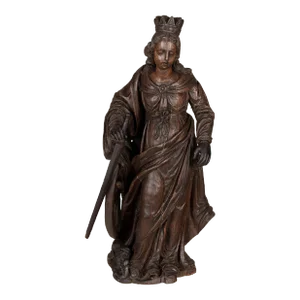 18th Century Carved Oak Sculpture of Saint Catherine of Alexandria