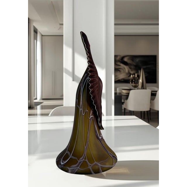 Vintage Essie Zareh Baijan Abstract Jack in the Pulpit Green & Brown Art Glass Vase For Sale - Image 10 of 18