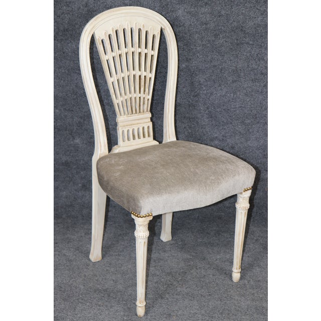 Wood Set of 10 Maison Jansen Balloon Back Paint Decorated Distressed Dining Chairs For Sale - Image 7 of 18