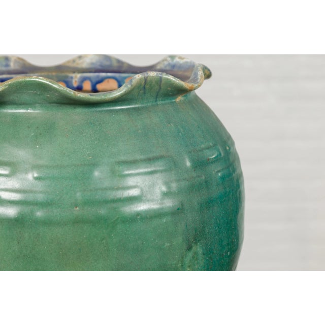 Antique Vietnamese or Chinese Green Glazed Vase with Scalloped Lip For Sale - Image 9 of 13