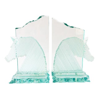 Glass Horse Head Bookends, Vienna, Austria, 1970s, Set of 2 For Sale