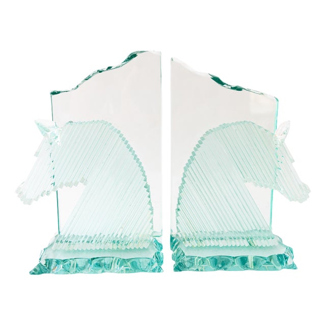 Glass Horse Head Bookends, Vienna, Austria, 1970s, Set of 2 For Sale